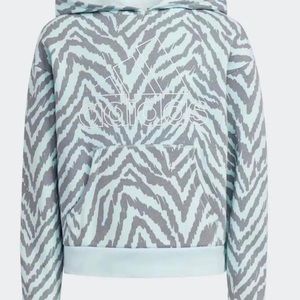 Brand nwot girls all over print mint color fleece adidas hoodie size l size 14